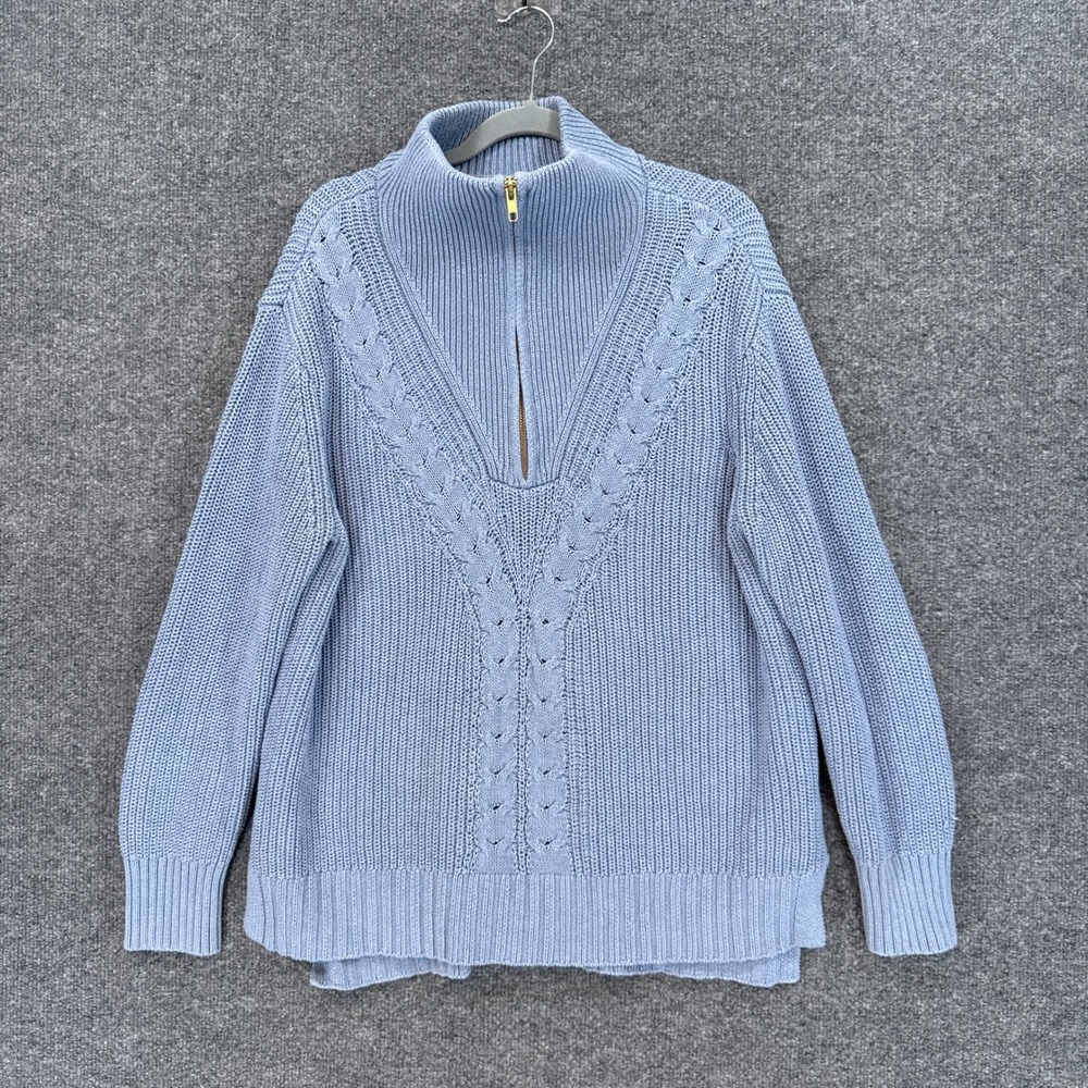 Tuckernuck Sweater Womens Medium Blue Cable Knit 1/4 Zip Pullover Mockneck